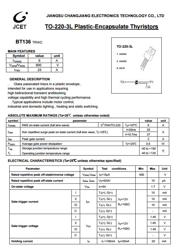 ASEMI代理长电可控硅BT136参数，BT136规格，BT136说明_IT_02