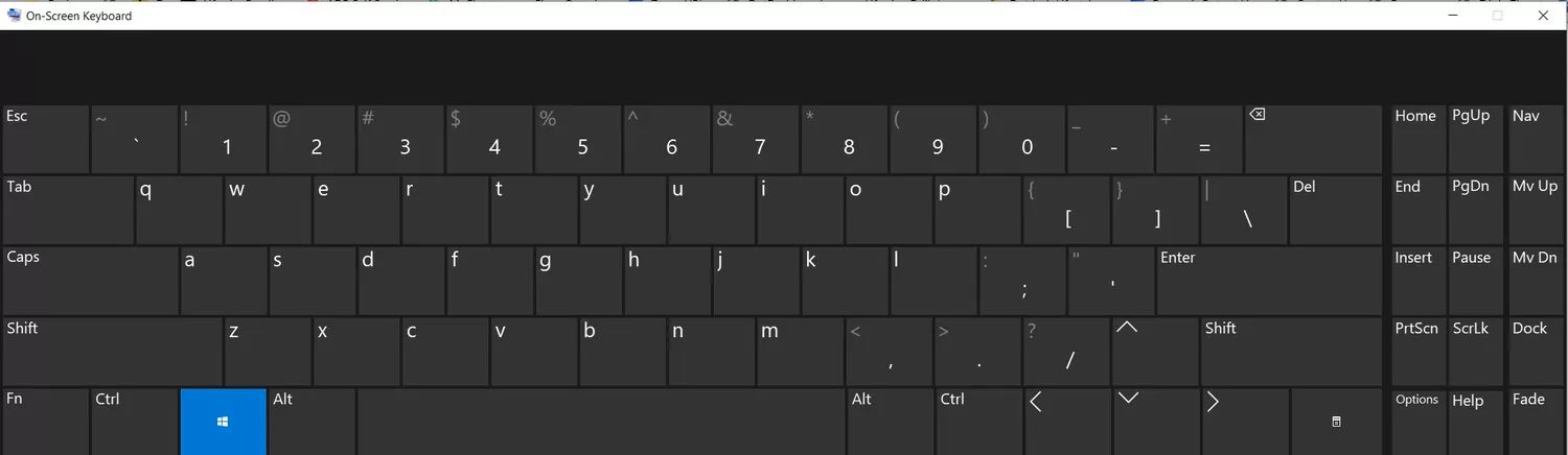 The on-screen keyboard available with Windows 10.