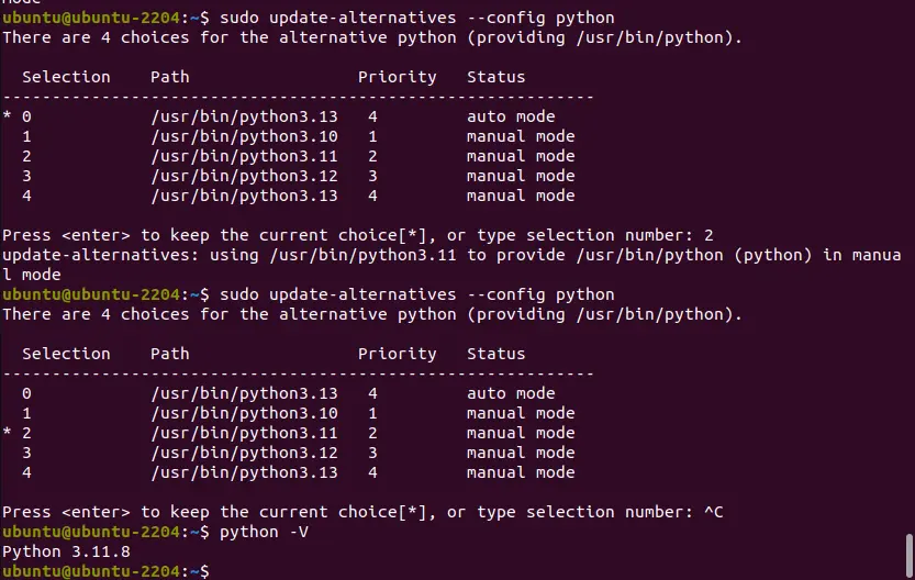 在Ubuntu 22.04或20.4系统上安装Python 3.13、3.12或3.11_Python_04