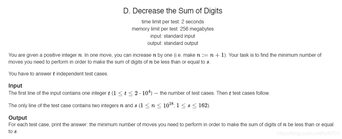 D. Decrease the Sum of Digits （思维问题+构造）Codeforces Round #667 (Div. 3)_字符串