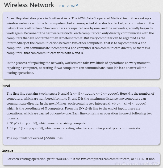 POJ——2236 Wireless Network（并查集模板题）_ios
