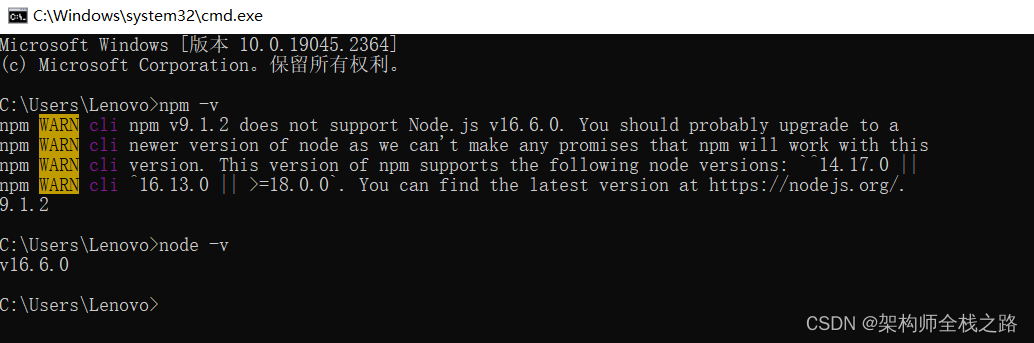 成功解决：npm 版本不支持node.js。【 npm v9.1.2 does not support Node.js v16.6.0.】_node.js_04